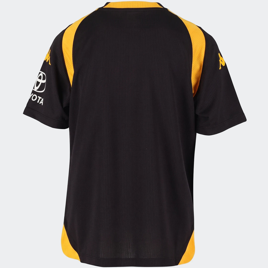 Kappa Kaizer Chiefs Kombat 2026/27 Away Jersey in black and yellow, featuring logos on the sleeves, shown from the back view.