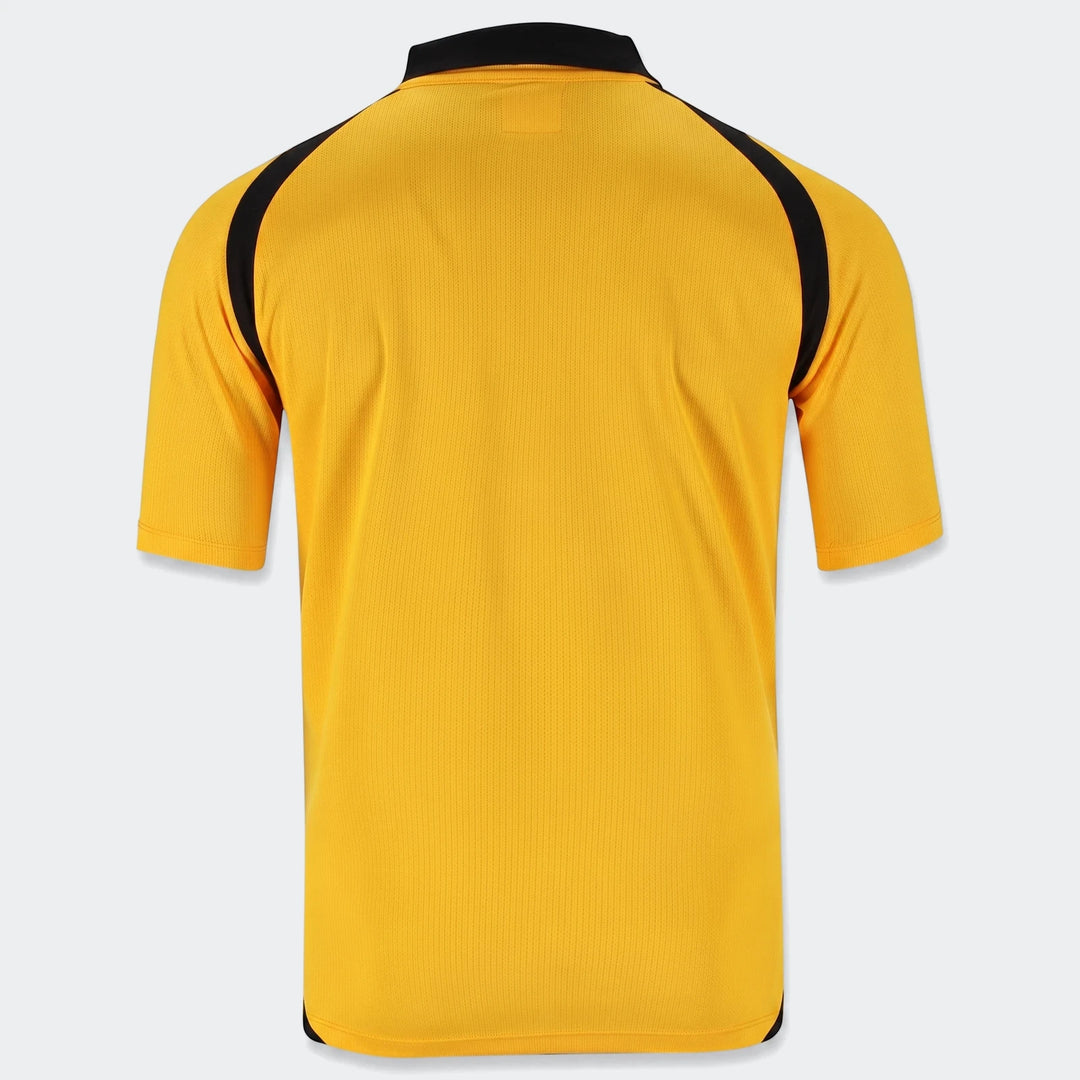 Back view of a Kappa Kaizer Chiefs Kombat 2026/27 Home Jersey for men, vibrant yellow with black collar and shoulder panels.