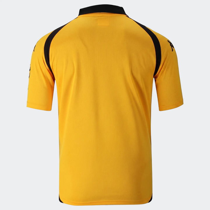 Back view of a yellow and black Kappa Kaizer Chiefs Kombat 2026/27 Home Youth Jersey with black sleeves.