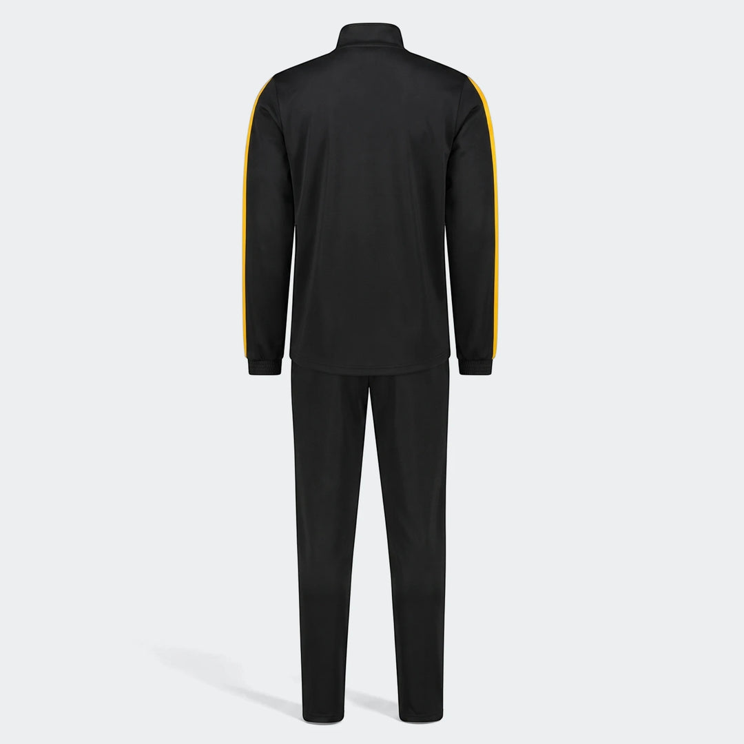 Kappa Kaizer Chiefs Salcito 2 Am Black/Yellow Tracksuit, seen from the back, with yellow stripes down the arms.
