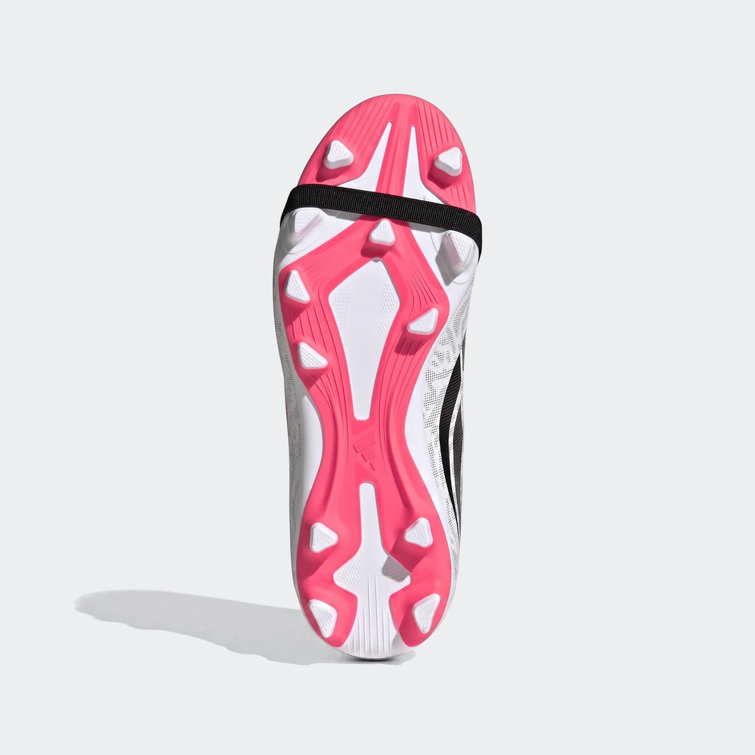 Kids' Adidas Predator Club Firm Ground/Multi Ground Football Boots, bottom sole view, showing white upper, pink soleplate,