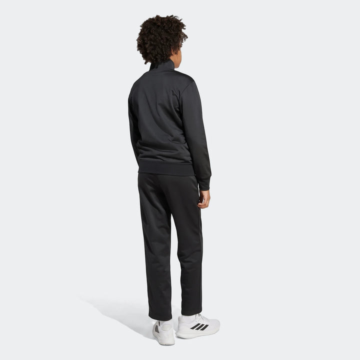 Kids black Tricot Colour Pop Track Suit worn by a child, back view, on a plain background.