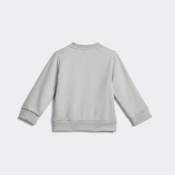 Kids' essential light grey-green long-sleeve sweatshirt, shown from the back, with ribbed collar, cuffs, and hem.
