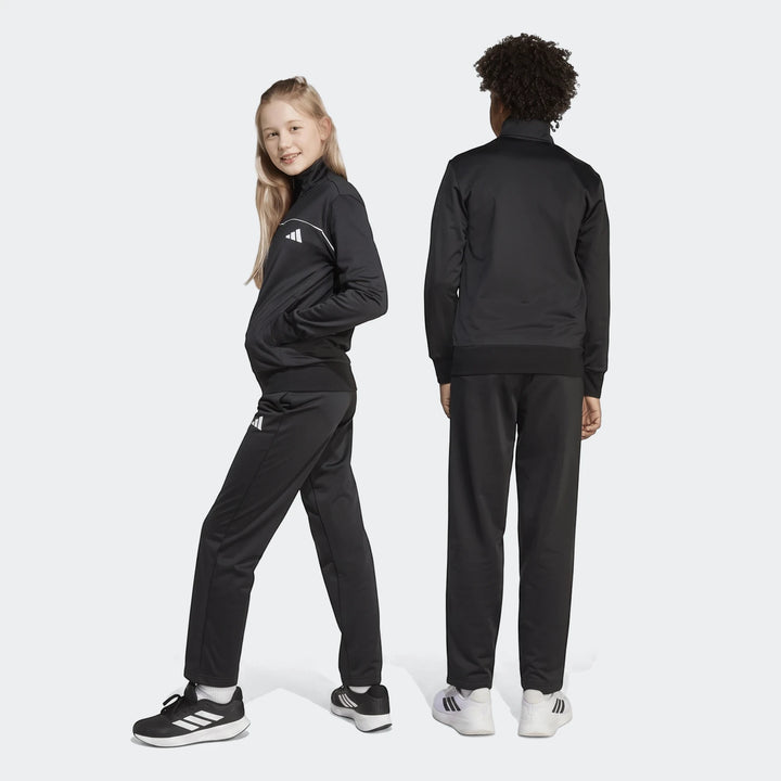 Black Kids Tricot Colour Pop Track Suit worn by a girl and boy, showing front and back full body views.