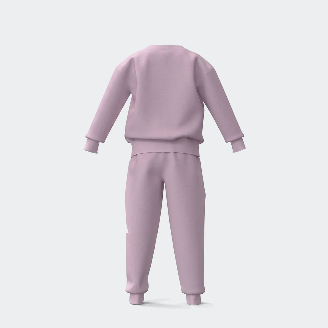 Light purple Little Kids 280G fleece tracksuit, featuring a long-sleeve sweatshirt and jogger pants, presented in a back