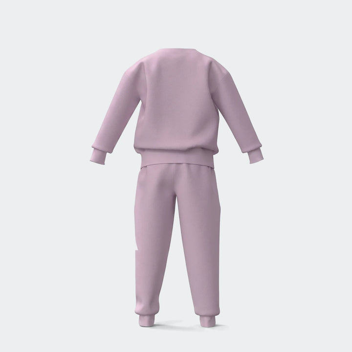 Light purple Little Kids 280G fleece tracksuit, featuring a long-sleeve sweatshirt and jogger pants, presented in a back