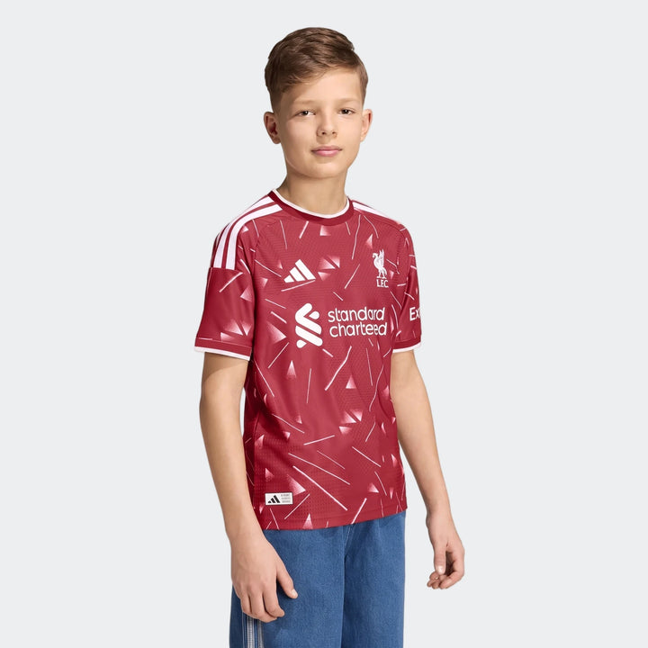 Liverpool FC 26/27 authentic home jersey youth in red, short sleeve with LFC crest and sponsor, front view