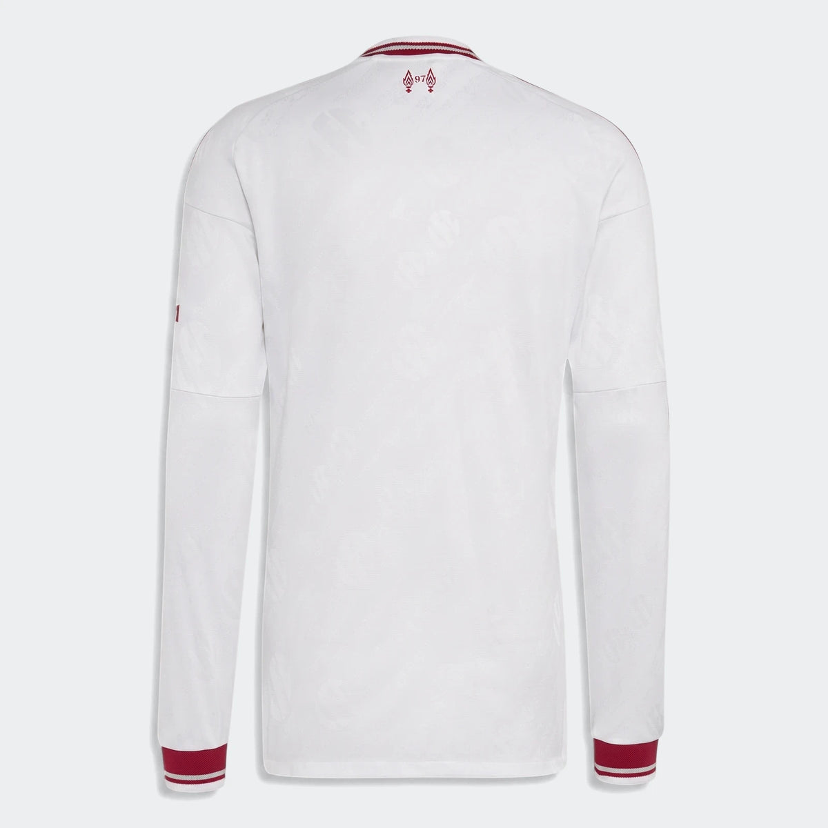 Back view of the Liverpool FC 26/27 Away Authentic Longsleeve Jersey in white with red trim and subtle pattern.