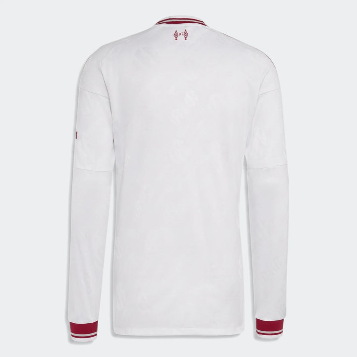 Back view of the Liverpool FC 26/27 Away Authentic Longsleeve Jersey in white with red trim and subtle pattern.