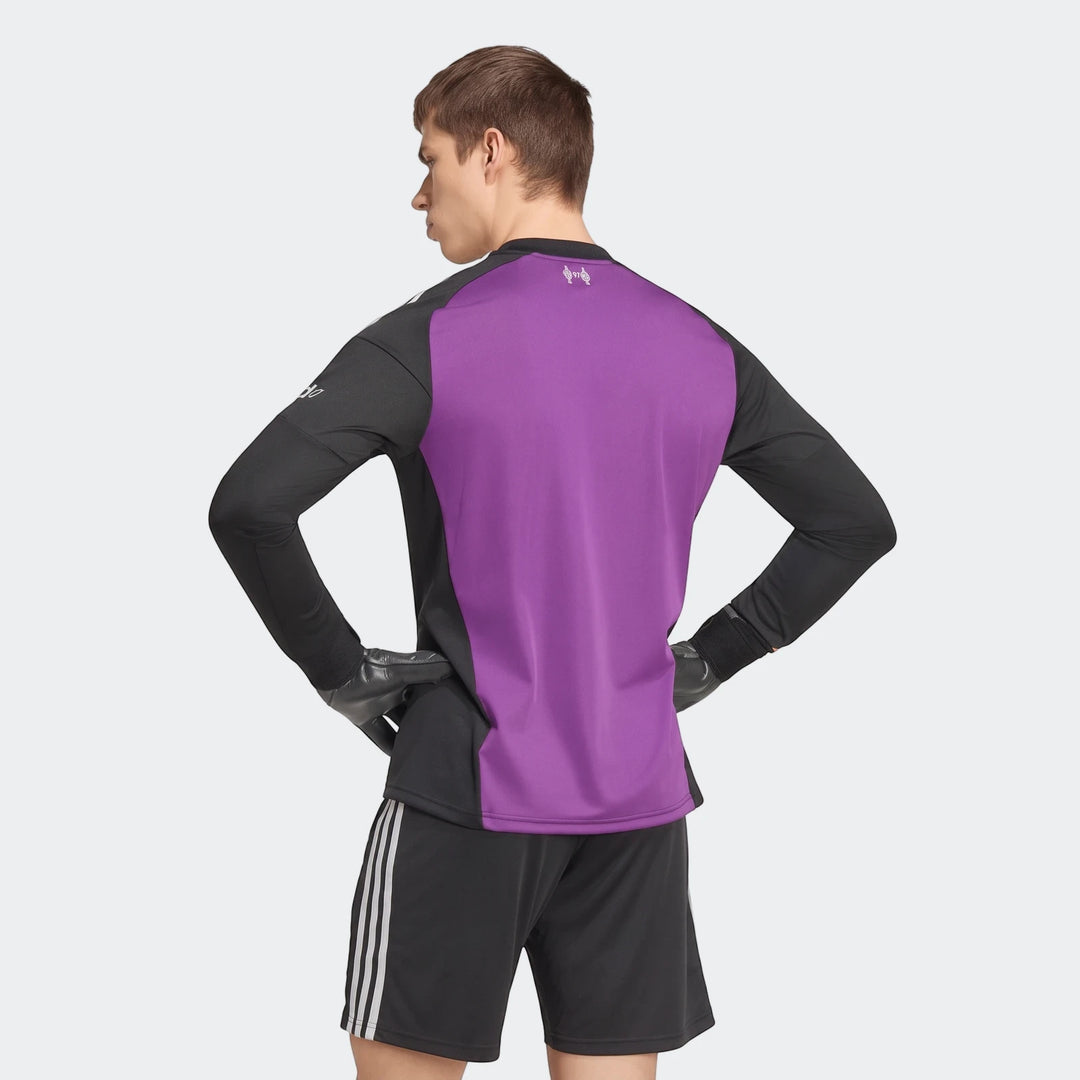Liverpool FC 26/27 Away Goalkeeper Jersey in black and purple, worn by a male model from the back, showcasing its design and
