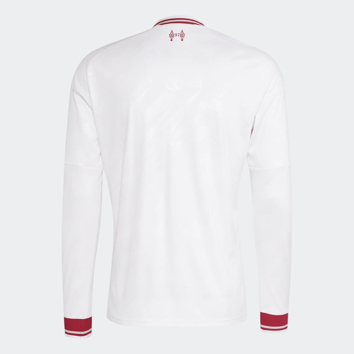 Liverpool FC 26/27 Away Longsleeve Jersey in white with red trim, shown from the back.