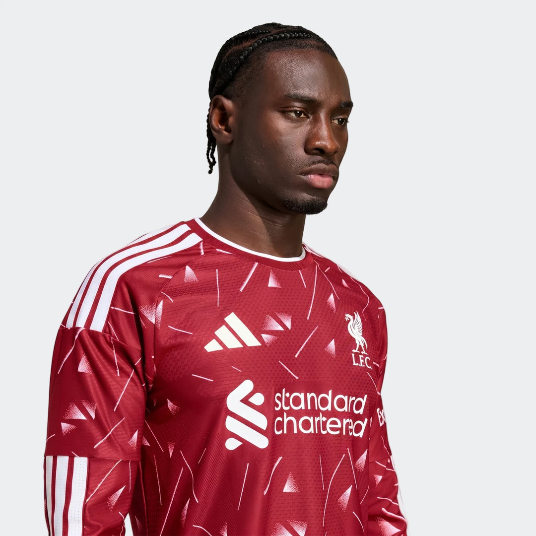 Liverpool Fc 26/27 Home Authentic Jersey Longsleeve in red with white shoulder stripes and LFC crest, front view