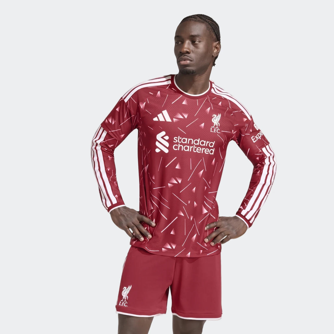 Liverpool FC 26/27 Home Authentic Jersey Longsleeve in red with white sleeve stripes and club crest, front view