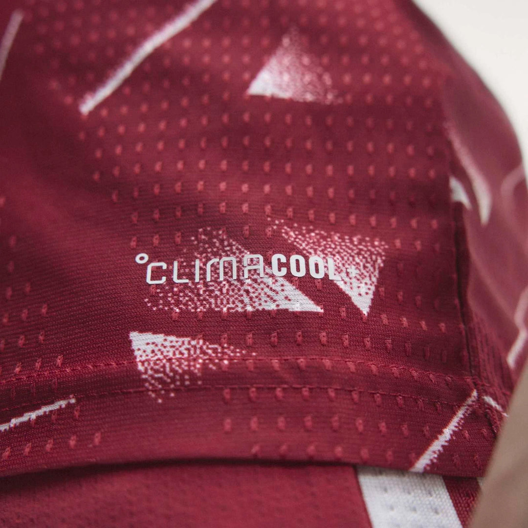 Liverpool FC 26/27 Home Jersey Authentic in deep red, close-up of Climacool logo and textured breathable fabric.