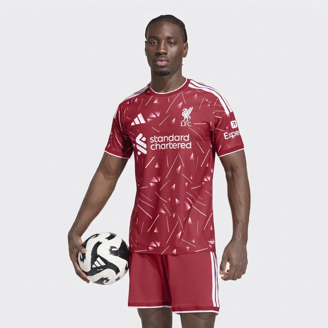 Liverpool FC 26/27 Home Jersey Authentic in deep red, short-sleeve front view with geometric pattern and crest.
