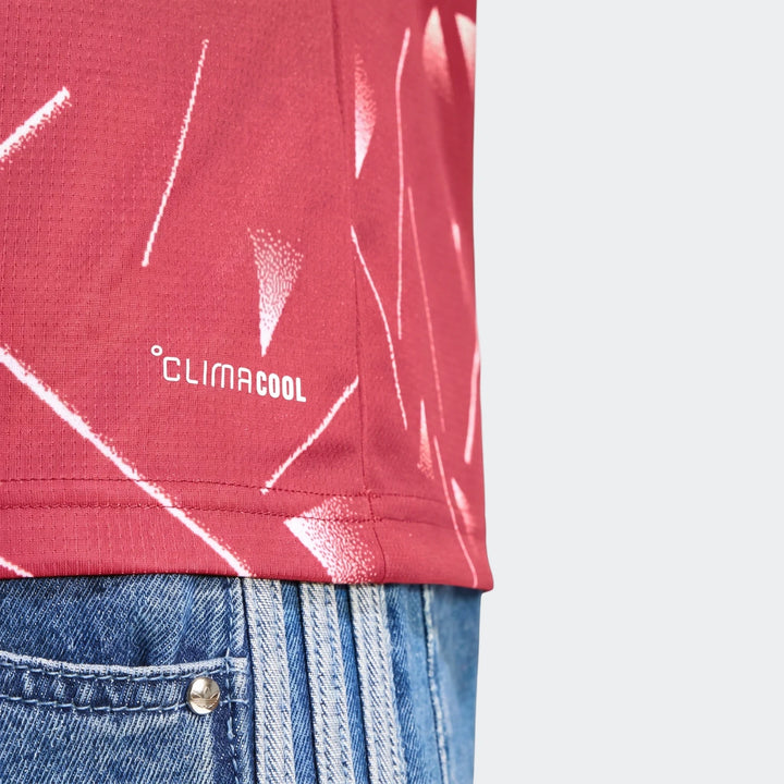 Liverpool FC 26 27 Home Jersey Womens in red, close-up of breathable fabric with Climacool detail.