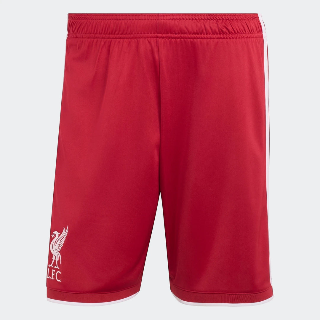 Liverpool FC 26/27 Home Shorts in red, featuring white side stripes and the club crest, designed for football.