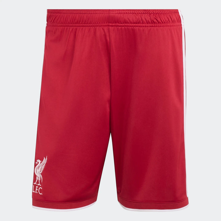 Liverpool FC 26/27 Home Shorts in red, featuring white side stripes and the club crest, designed for football.