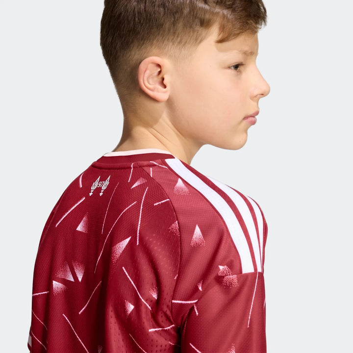 Liverpool FC 26/27 Authentic Home Jersey Youth in deep red, back view showing white shoulder stripes and collar.