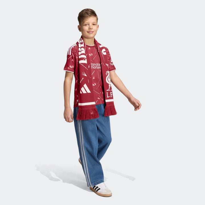 Liverpool FC 26/27 Authentic Home Jersey Youth in red, short-sleeve shirt with white trim and geometric print, front view