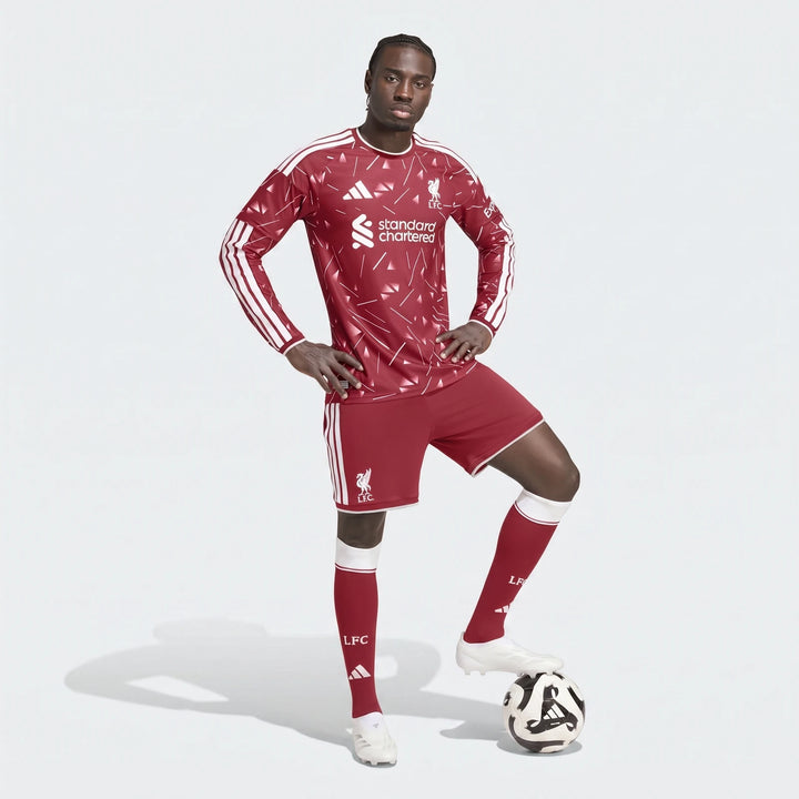 Liverpool FC 26/27 Home Authentic long sleeve jersey in red with white stripes, front view with club crest.