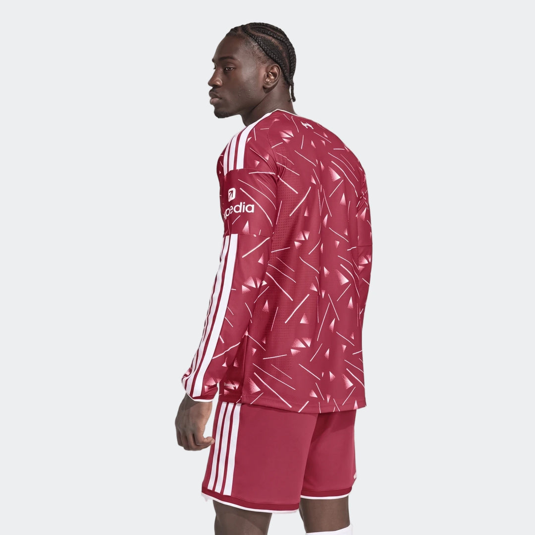 Liverpool FC 26/27 Home Authentic long sleeve jersey in deep red with white stripes, side back view