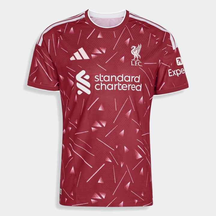 Liverpool FC 2026-27 Home Jersey Authentic in red, front view with short sleeves, geometric print and LFC crest