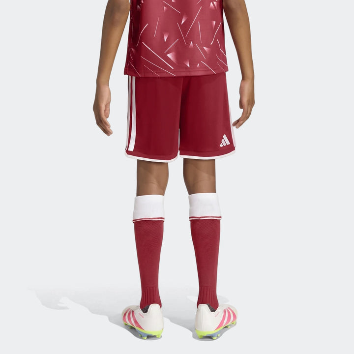 Liverpool FC 26/27 Home Shorts Kids in deep red with white side stripes and trim, shown from the back.