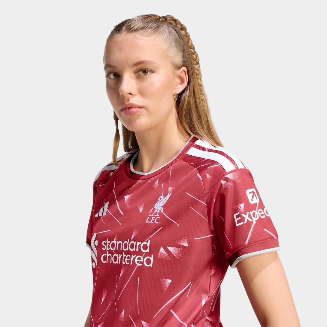 Liverpool FC 26/27 Home Jersey Women's in red, short-sleeve football shirt with LFC crest, front view