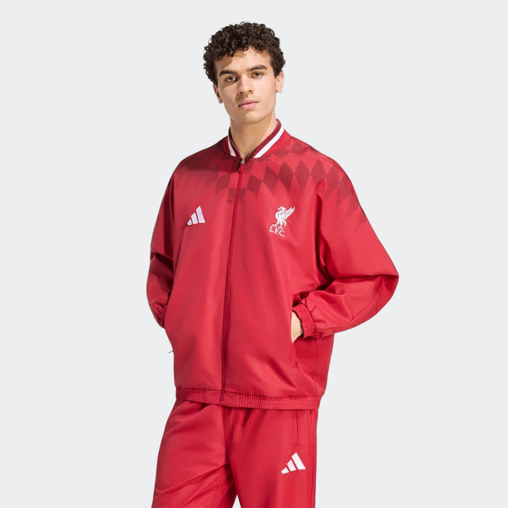 Liverpool FC Street Track Top in red with full-zip front, ribbed collar, and LFC crest on chest.
