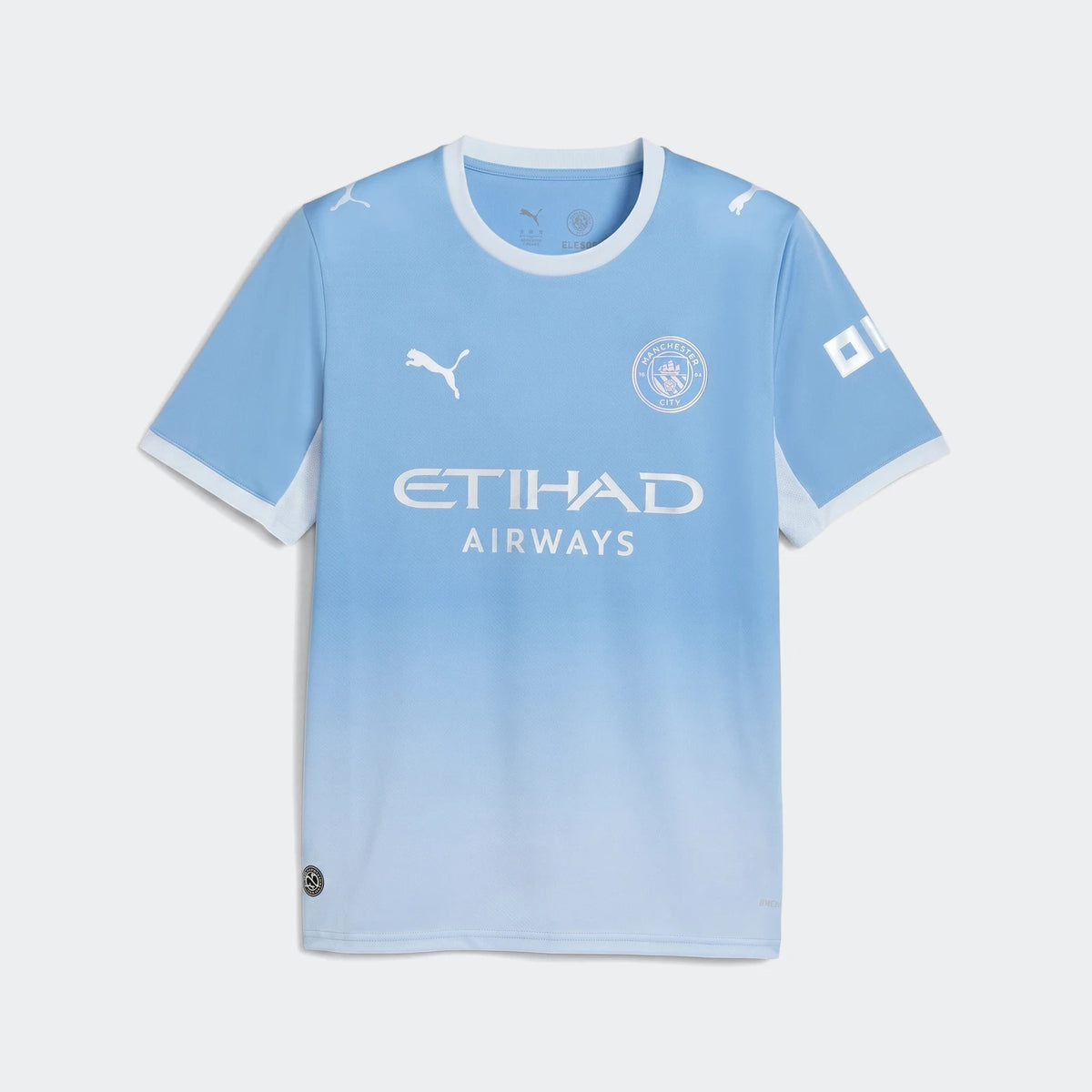 Men's Manchester City 26/27 Home Jersey, light blue gradient short-sleeve soccer shirt with club crest and sponsor logos.