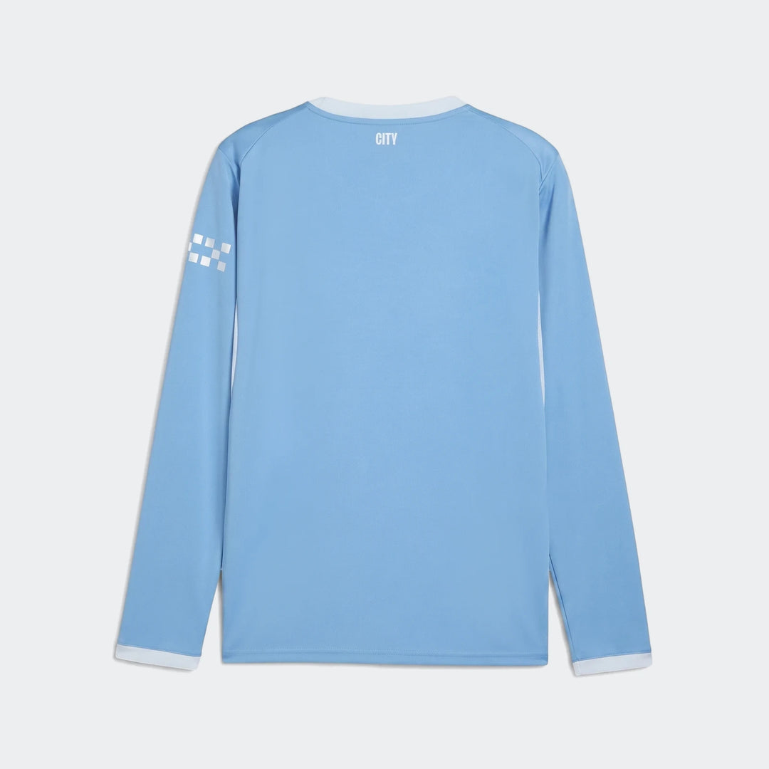 Back view of a light blue Manchester City 26/27 Home Long Sleeve Jersey for men, showing the white 'CITY' logo.