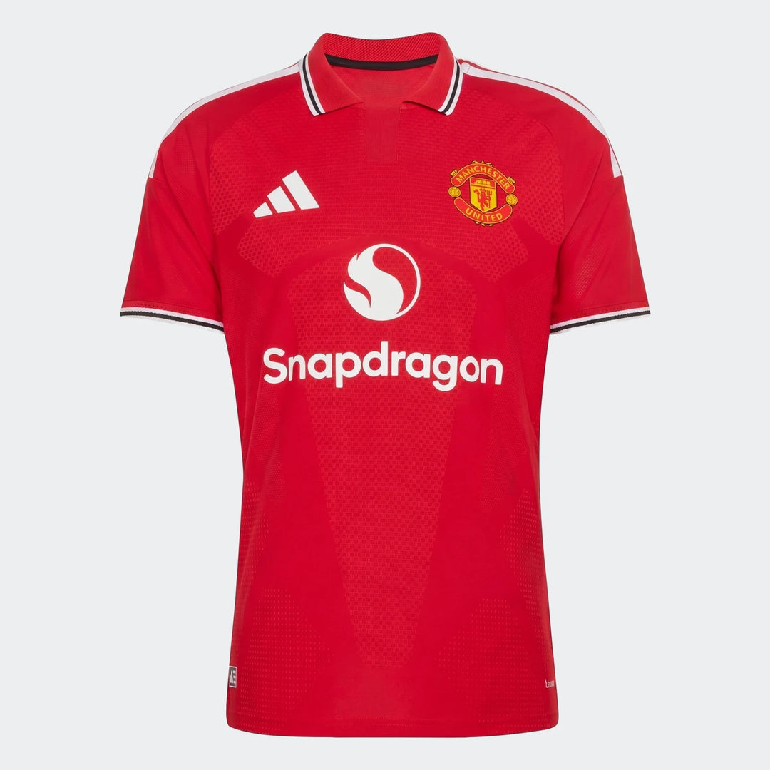 Manchester United 26/27 Authentic Home Jersey in red, front view with club crest and polo collar.
