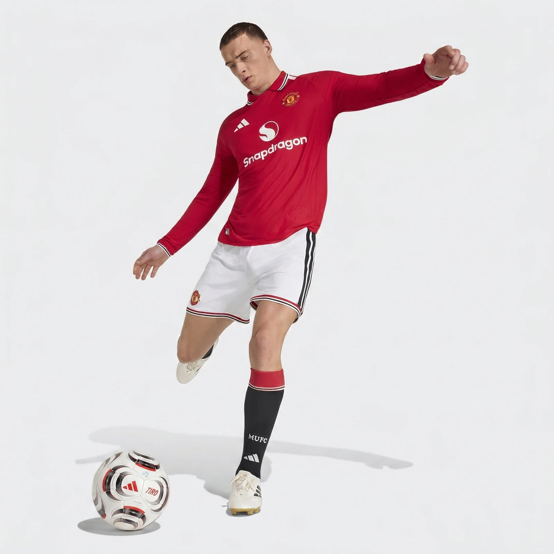 Manchester United 26/27 Authentic Long Sleeve Home Jersey in red, front view with club crest and sponsor logo.