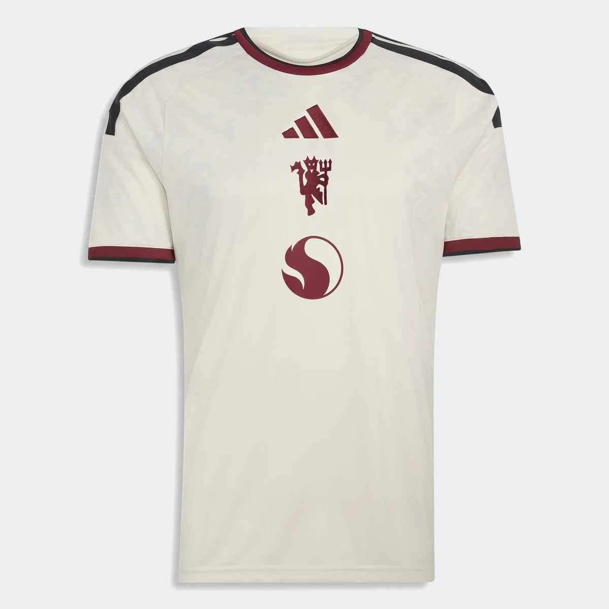 Manchester United 26/27 Third Jersey in off-white, featuring short sleeves and sponsor logos on the front.