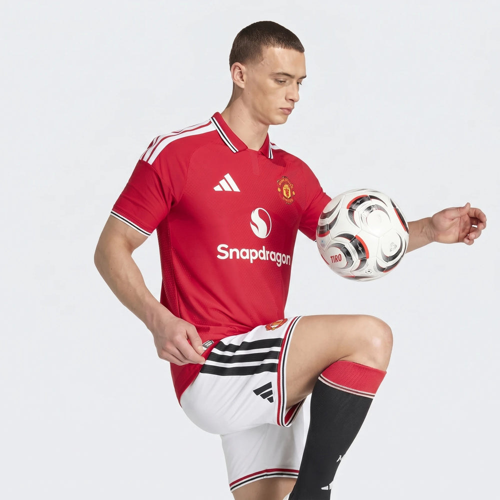 Manchester United 26/27 Authentic Home Jersey in red, short sleeve with club crest and white shoulder stripes, front view.