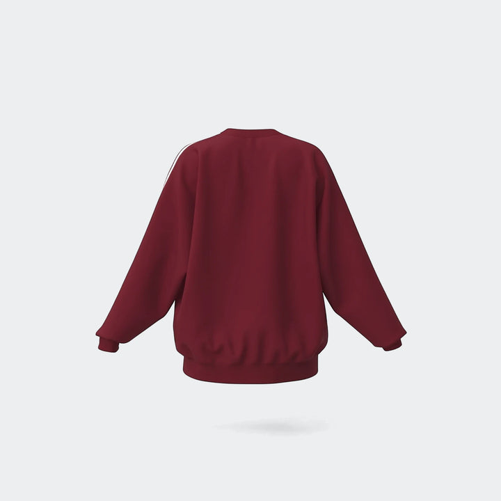 Maroon Sportswear 3-Stripes Oversized Crew Sweatshirt, seen from the back, featuring white stripes on the shoulders.