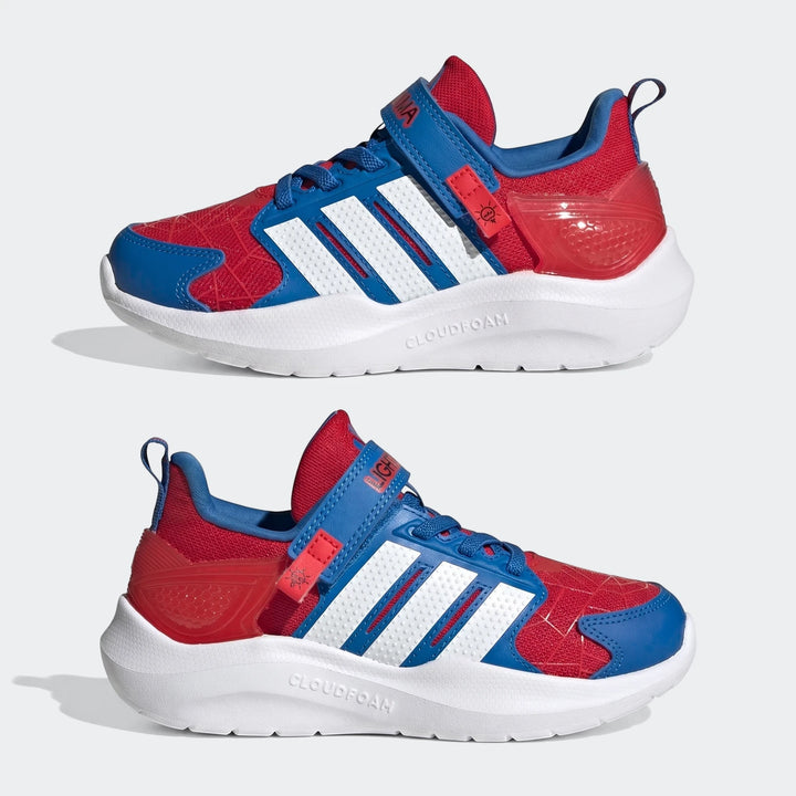 Marvel Lightorama Runner Spider-Man Light-Up Kids Shoes in vibrant red and blue, shown from a side view.
