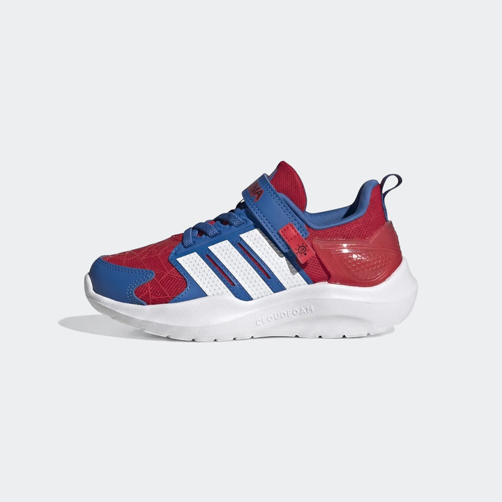 Marvel Lightorama Runner Spider-Man Light-Up Kids Shoes in red, blue, and white, with Cloudfoam sole, viewed from the side.