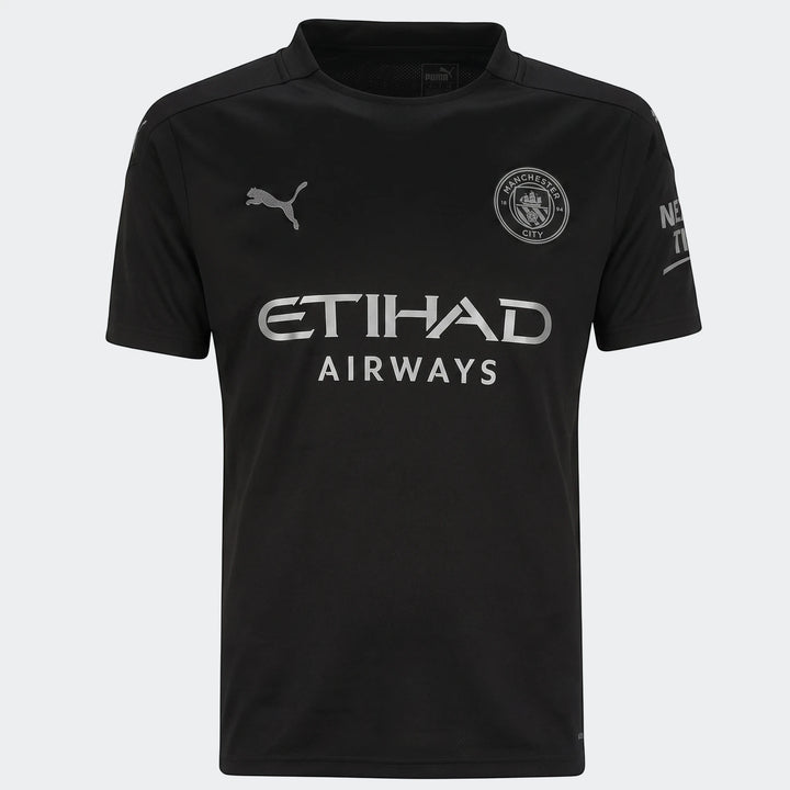 Black short-sleeved Manchester City F.C. 25/26 replica third jersey with team crest and sponsor logos visible on the front.