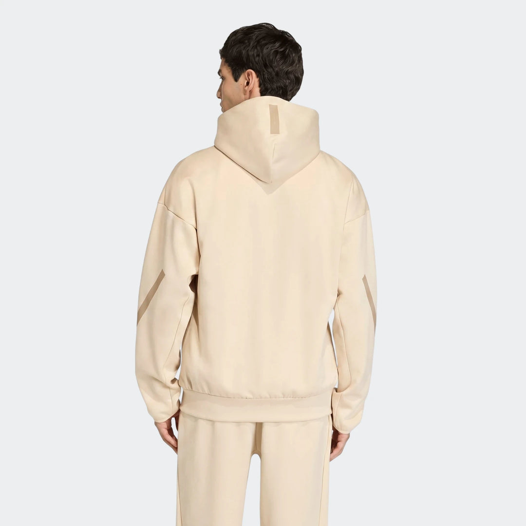 Men's beige Z.N.E. Full-Zip Hoodie and matching sweatpants, viewed from the back.