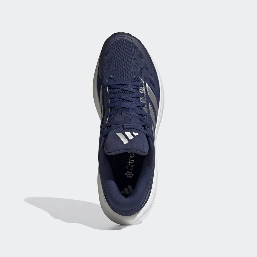 Men's navy blue Adidas Response 2 Running Shoes, visible from a top-down view, featuring white soles and silver accents.