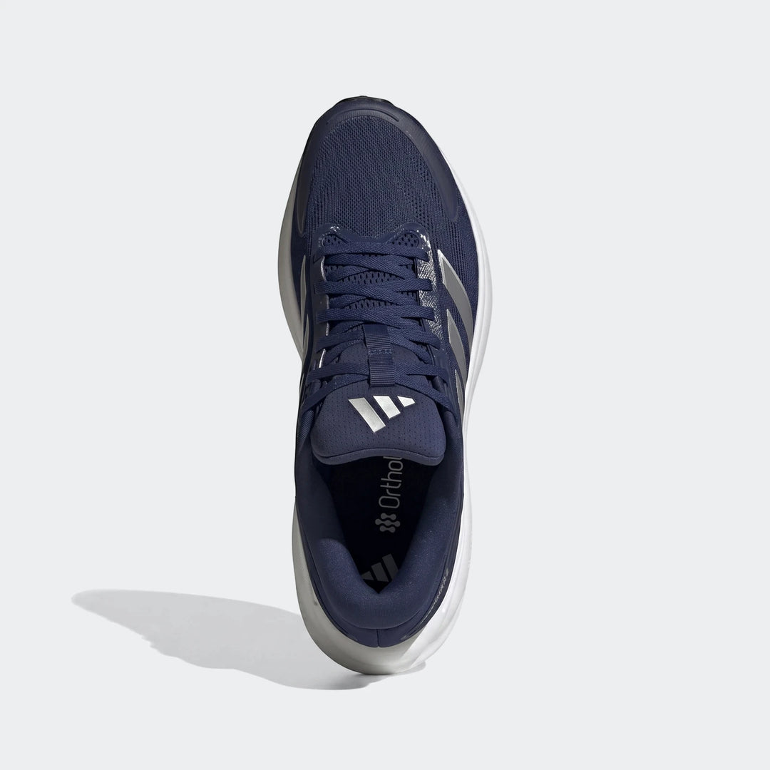 Men's navy blue Adidas Response 2 Running Shoes, visible from a top-down view, featuring white soles and silver accents.