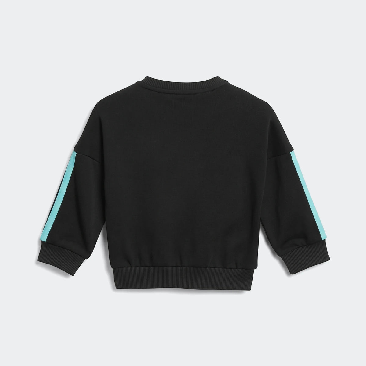 Black Mercedes-Amg Petronas Formula 1 Team long-sleeved sweatshirt, back view, with turquoise stripes on the sleeves and