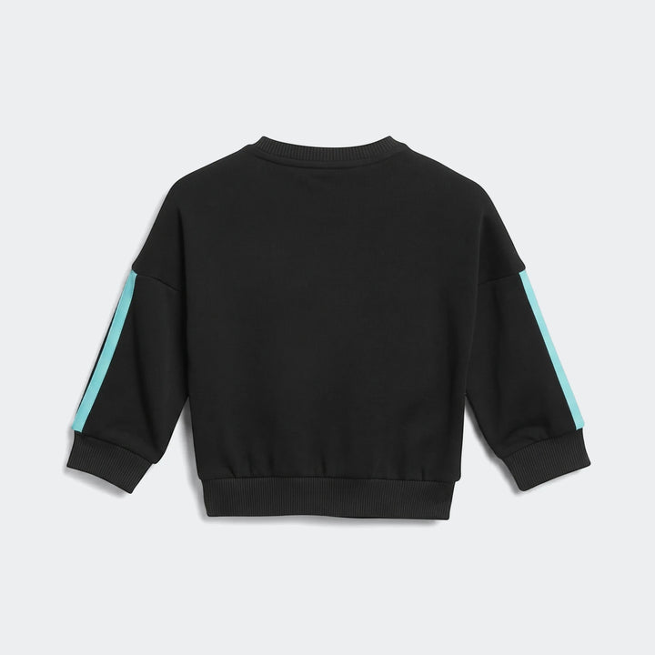 Black Mercedes-Amg Petronas Formula 1 Team long-sleeved sweatshirt, back view, with turquoise stripes on the sleeves and