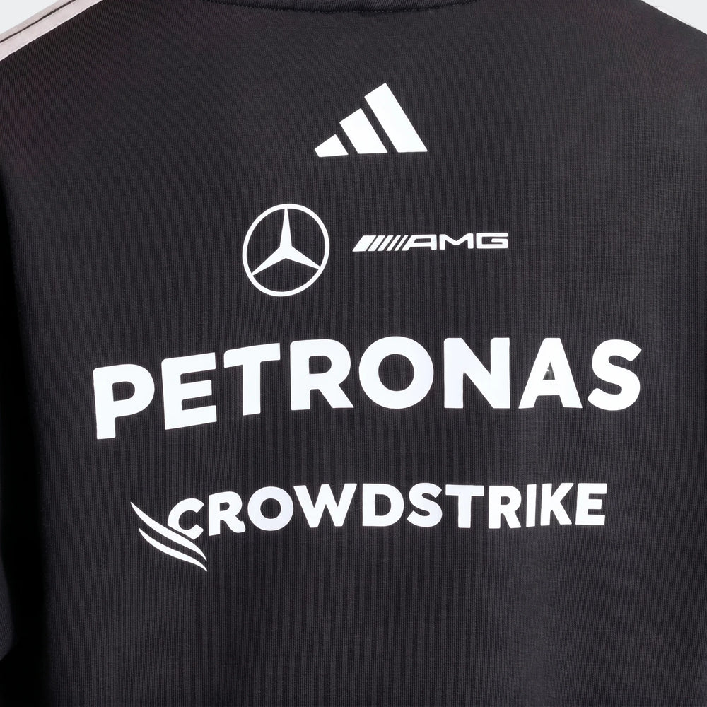 Black Mercedes-AMG Petronas Formula 1 Team Driver Hoodie, featuring prominent white logos and text on the back.