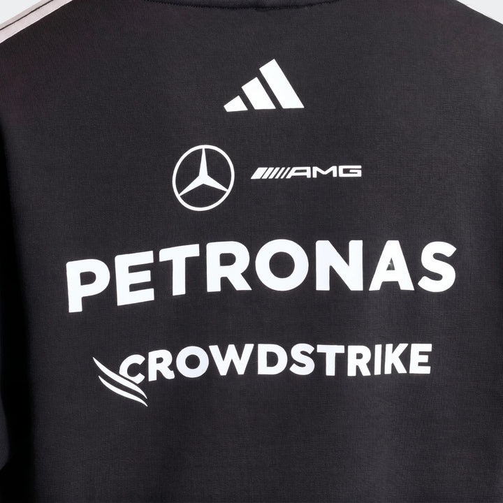 Black Mercedes-AMG Petronas Formula 1 Team Driver Hoodie, featuring prominent white logos and text on the back.