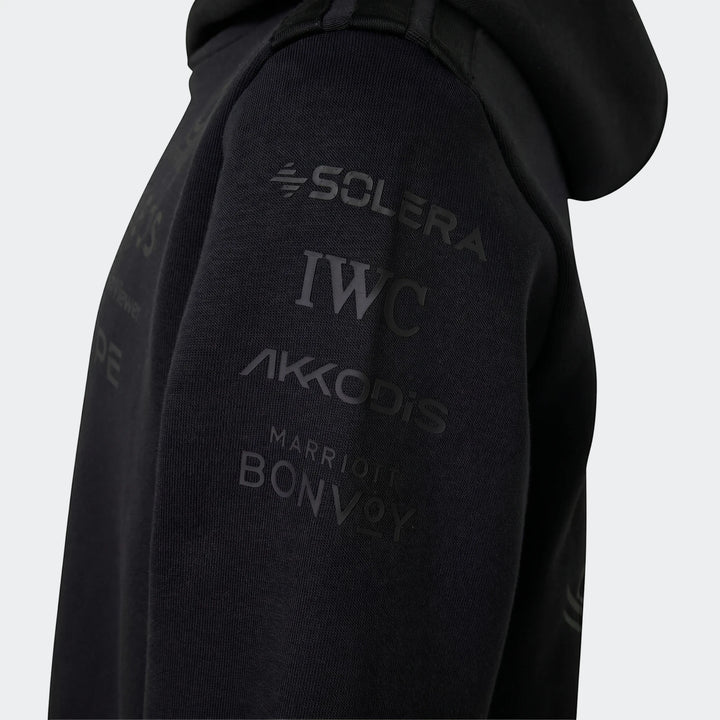 Youth Mercedes-Amg Petronas Formula 1 Team Night Driver hoodie in black, featuring multiple sponsor logos on the sleeve,