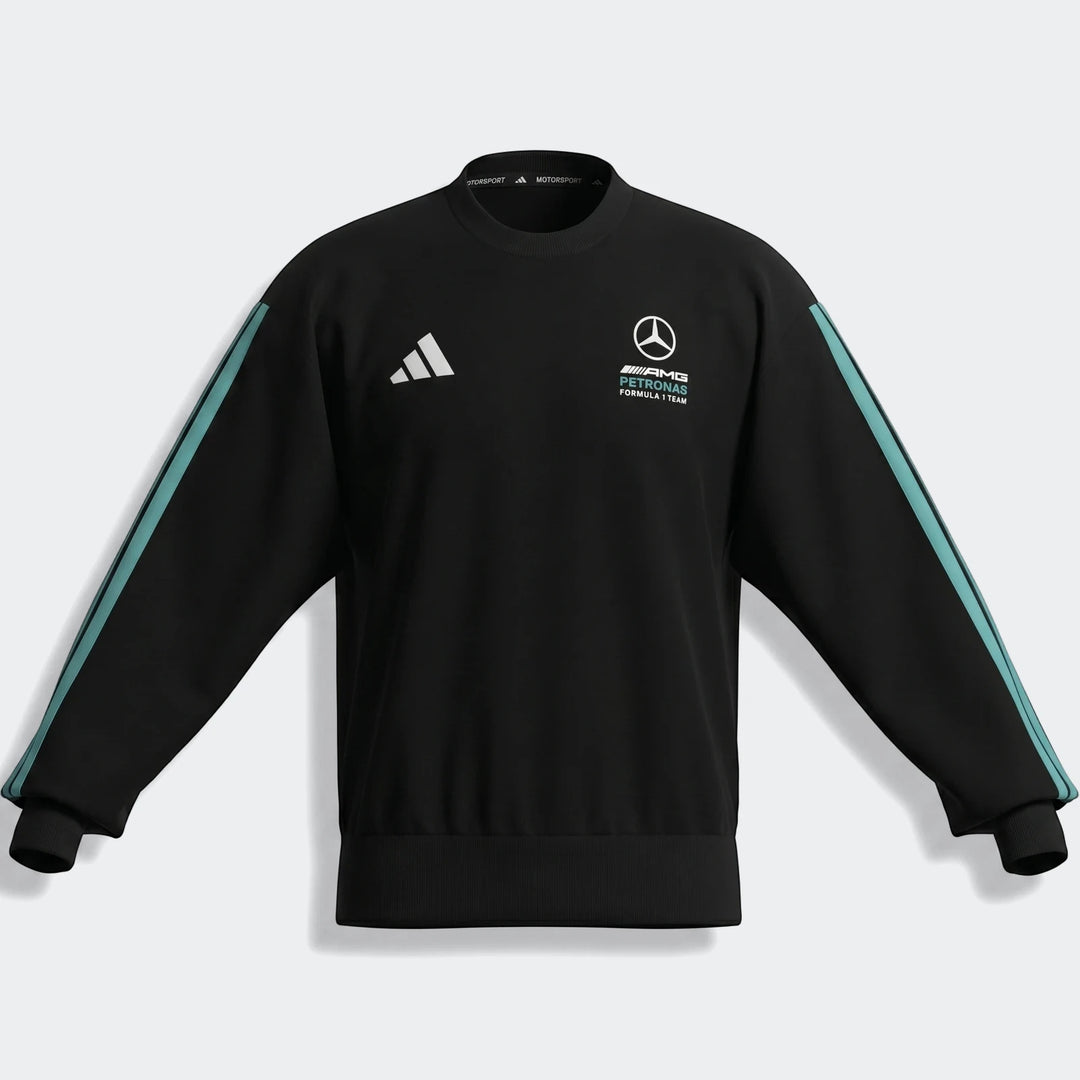 Mercedes-Amg Petronas Formula 1 Team Dna Sweatshirt in black with teal stripes and team logos, flat lay view