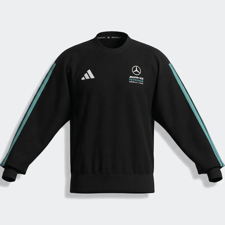 Mercedes-Amg Petronas Formula 1 Team Dna Sweatshirt in black with teal stripes and team logos, flat lay view